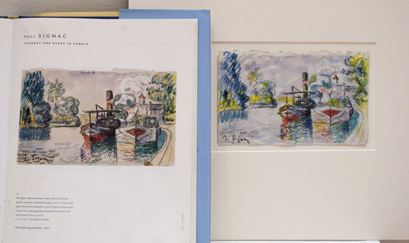 At right is a Mark Landis forgery of an original painting by Paul Signac, a French painter whose work often portrayed the French coast. The original was titled &quot;Tug Boat and Barge in Samois.&quot; The original currently hangs in the Hermitage Museum in St. Pet