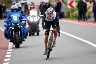 Tadej Pogačar en route to victory in the Tour of Flanders
