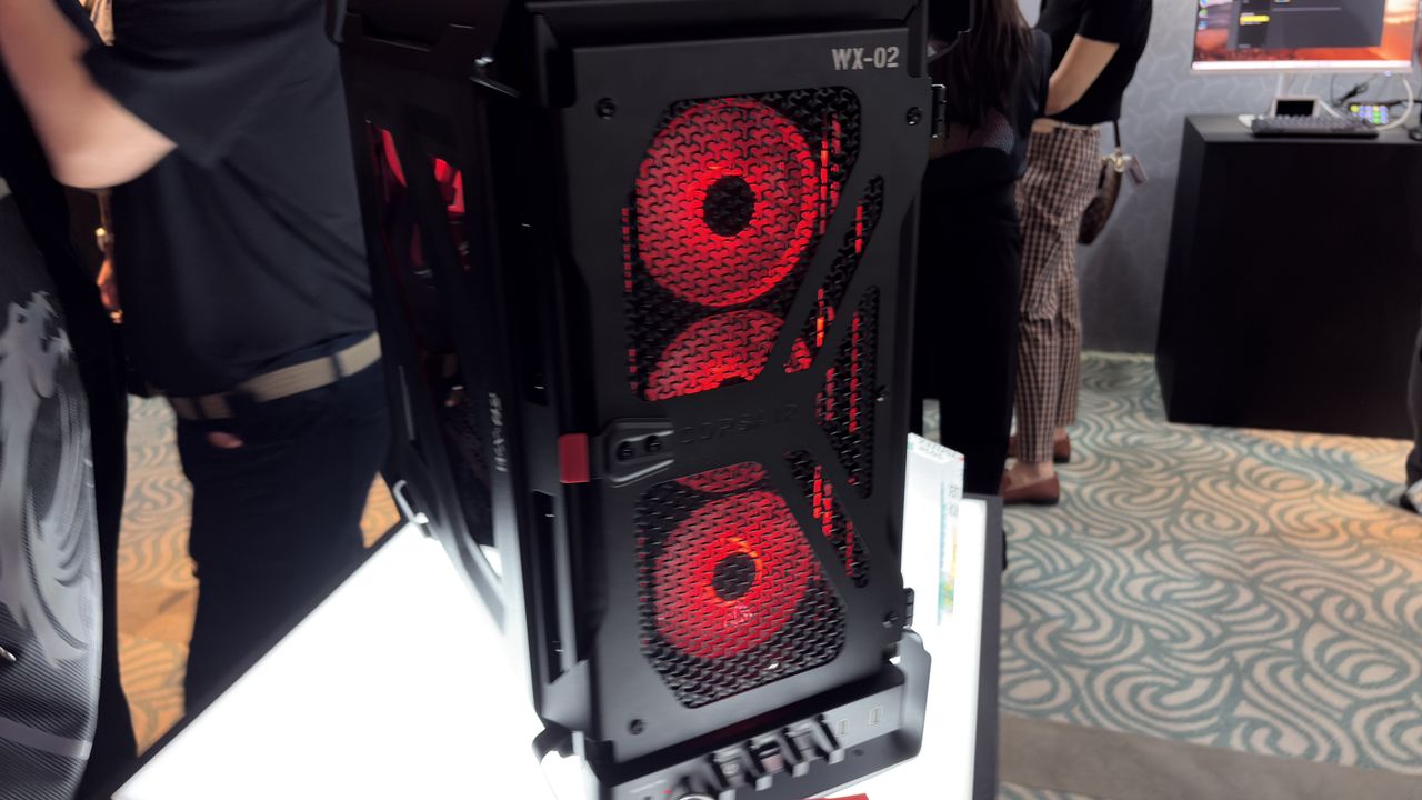 Corsair's new Warthog case with a light over the rear IO panel, at computex 2026.