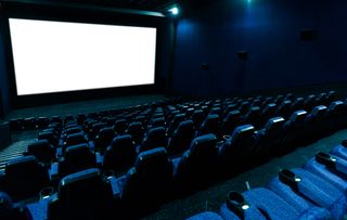 Movie theater seats and screen