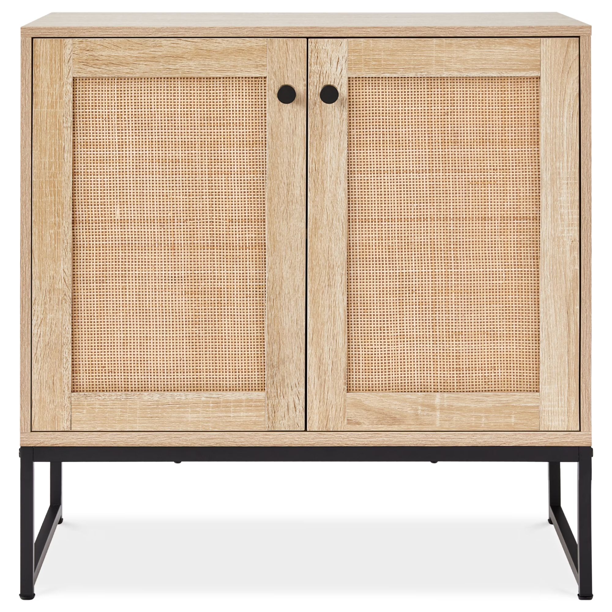 Rattan storage cabinet with black hardware
