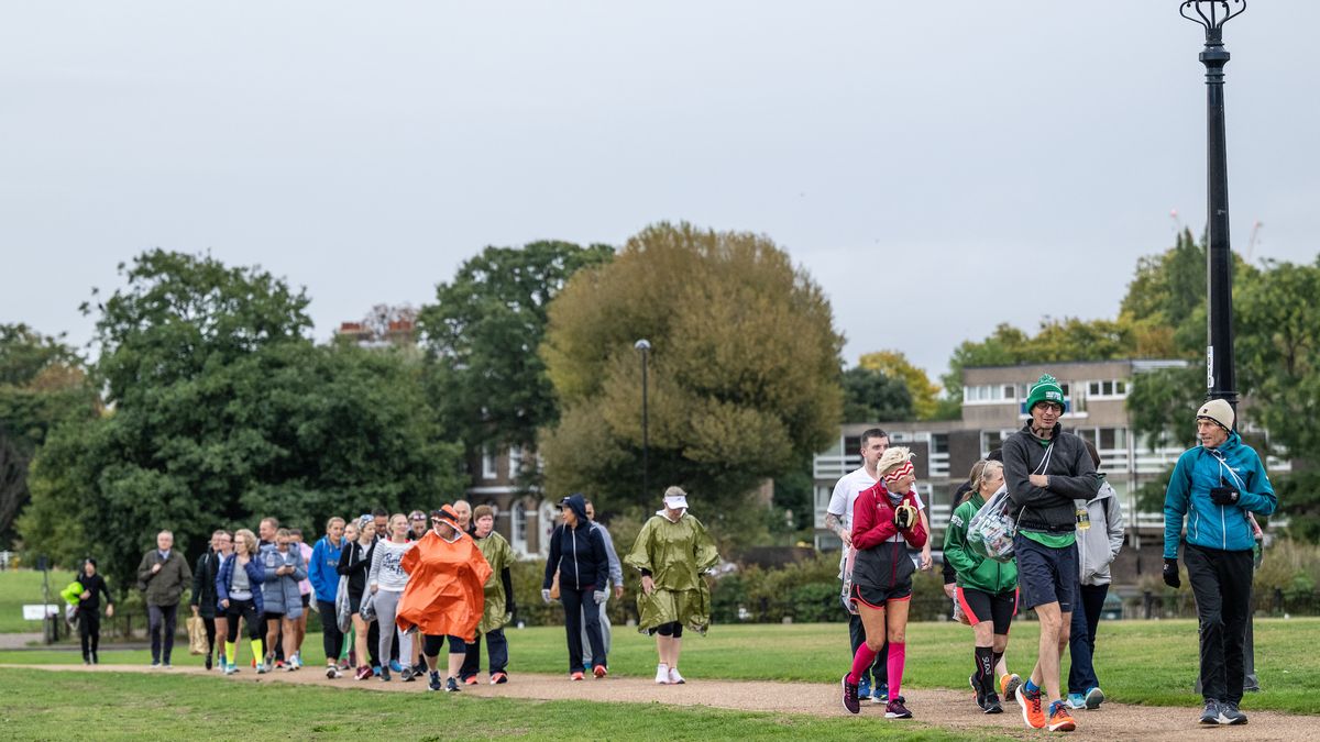 Runners walking to the start areas on Blackheath ahead of the start of the 2022 London Marathon