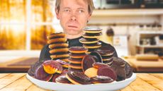 Image of Dr Hutch in front of a giant plate of jaffa cakes 