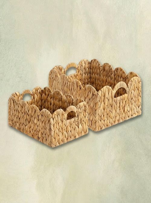 Scalloped Edge Wicker Storage Basket