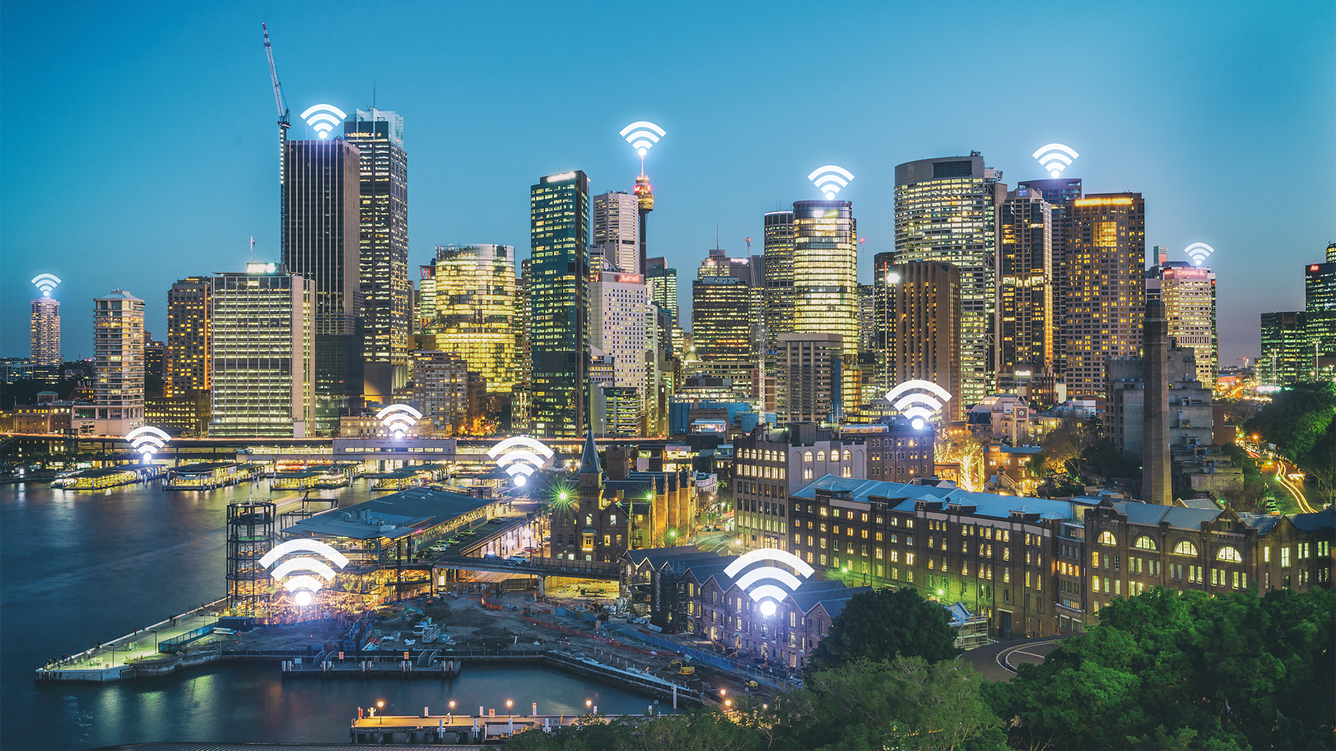 Smart Sydney city and wireless communication network, abstract image visual, internet of things
