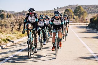 Team BikeExchange on the road during training camp in Spain in January