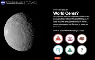 The Jet Propulsion Laboratory invites readers to vote for the cause of white spots on dwarf planet Ceres.