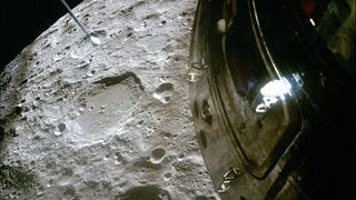 A photo of the lunar surface taken by the Apollo 13 astronauts on their trip around the moon.