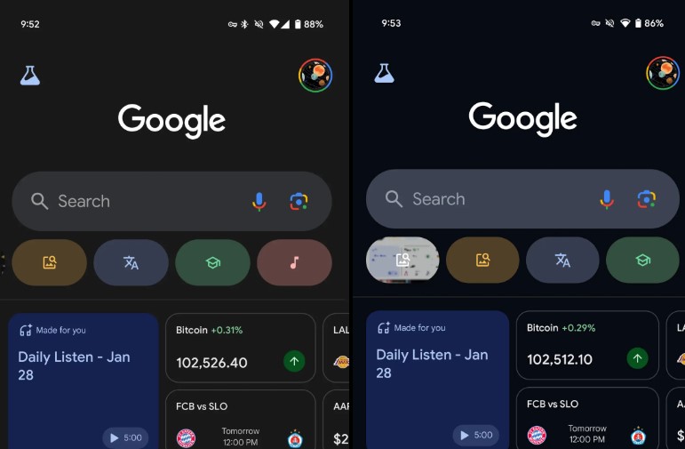 dark gray versus dark blue theme for Google Search on mobile