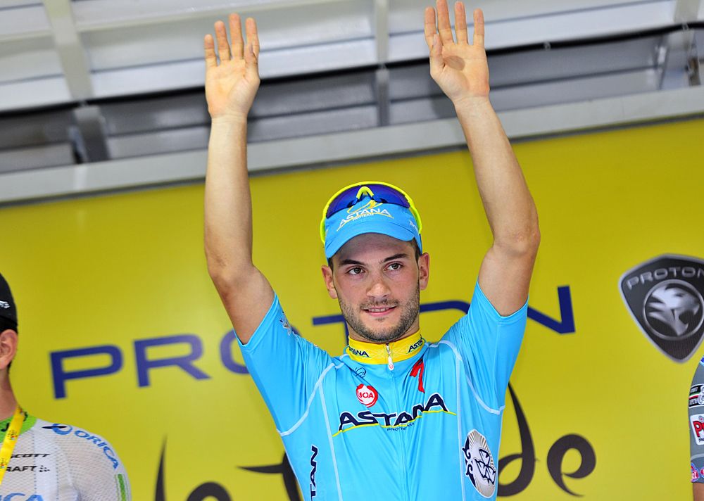 Andrea Guardini (Astana) on the stage 2 podium