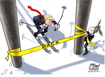 Political cartoon U.S. Trump Democrats DACA immigration deal Olympics