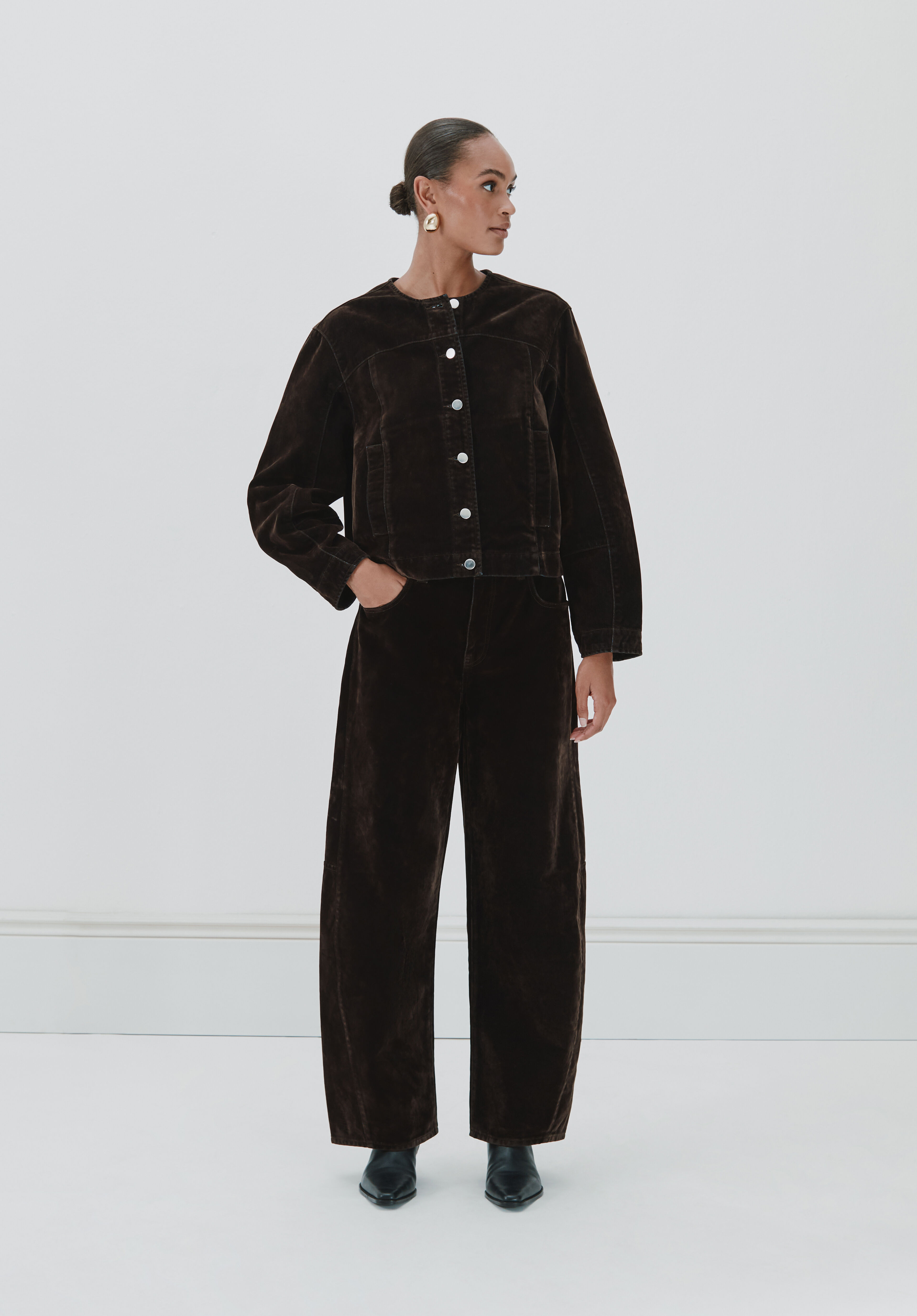 Velma Velvet Flocked Denim Jacket