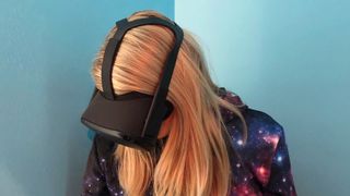 An image of Becca wearing the Oculus Quest