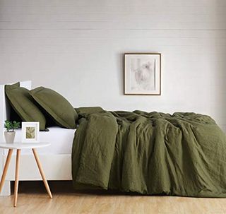 Brooklyn Loom Flax Linen Olive Green King 3-Piece Duvet Set