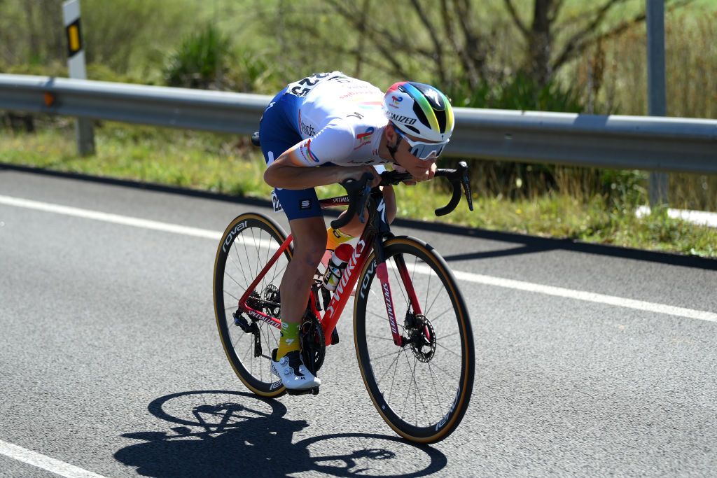 SANTURTZI SPAIN APRIL 06 Alan Jousseaume of France and Team TotalEnergies competes in the breakaway during the 62nd Itzulia Basque Country Stage 4 a 1757km stage from Santurtzi to Santurtzi UCIWT on April 06 2023 in Santurtzi Spain Photo by David RamosGetty Images