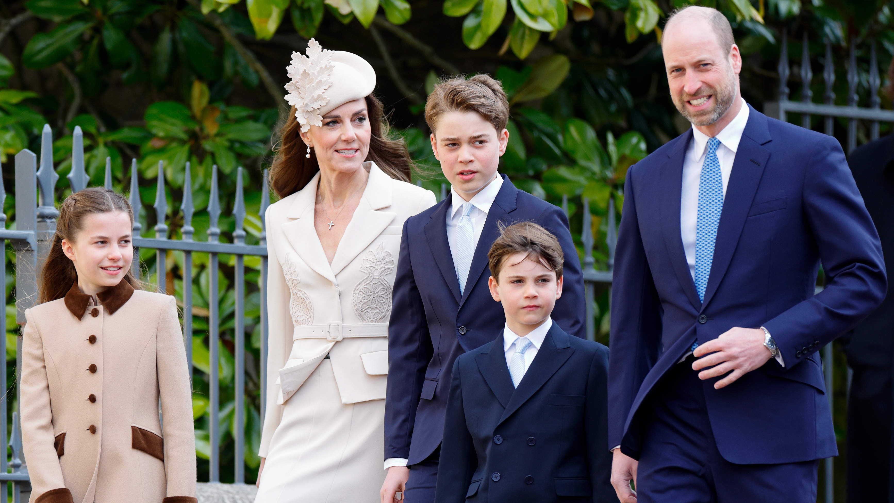 Princess Charlotte of Wales, Catherine, Princess of Wales, Prince George of Wales, Prince Louis of Wales, and Prince William, Prince of Wales attend the traditional Easter Sunday Mattins Service at St George's Chapel, Windsor Castle on April 5, 2026