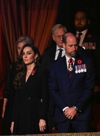 Catherine, Princess of Wales and Prince William, Prince of Wales attend the Royal British Legion Festival of Remembrance at the Royal Albert Hall on November 9, 2024 in London, England.