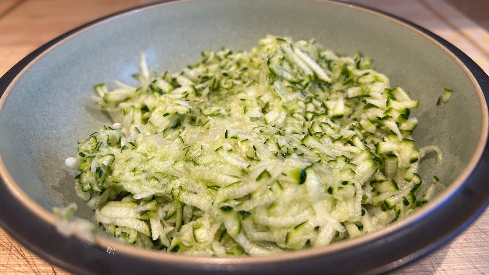 Bowl of courgette shredded using Cuisinart Flexprep 1.1L food processor