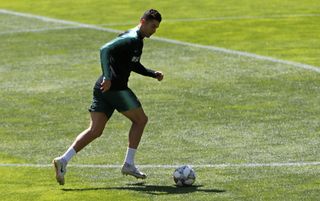 Cristiano Ronaldo trains ahead of the match with Holland