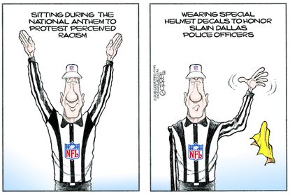 Editorial cartoon U.S. NFL response to players political actions