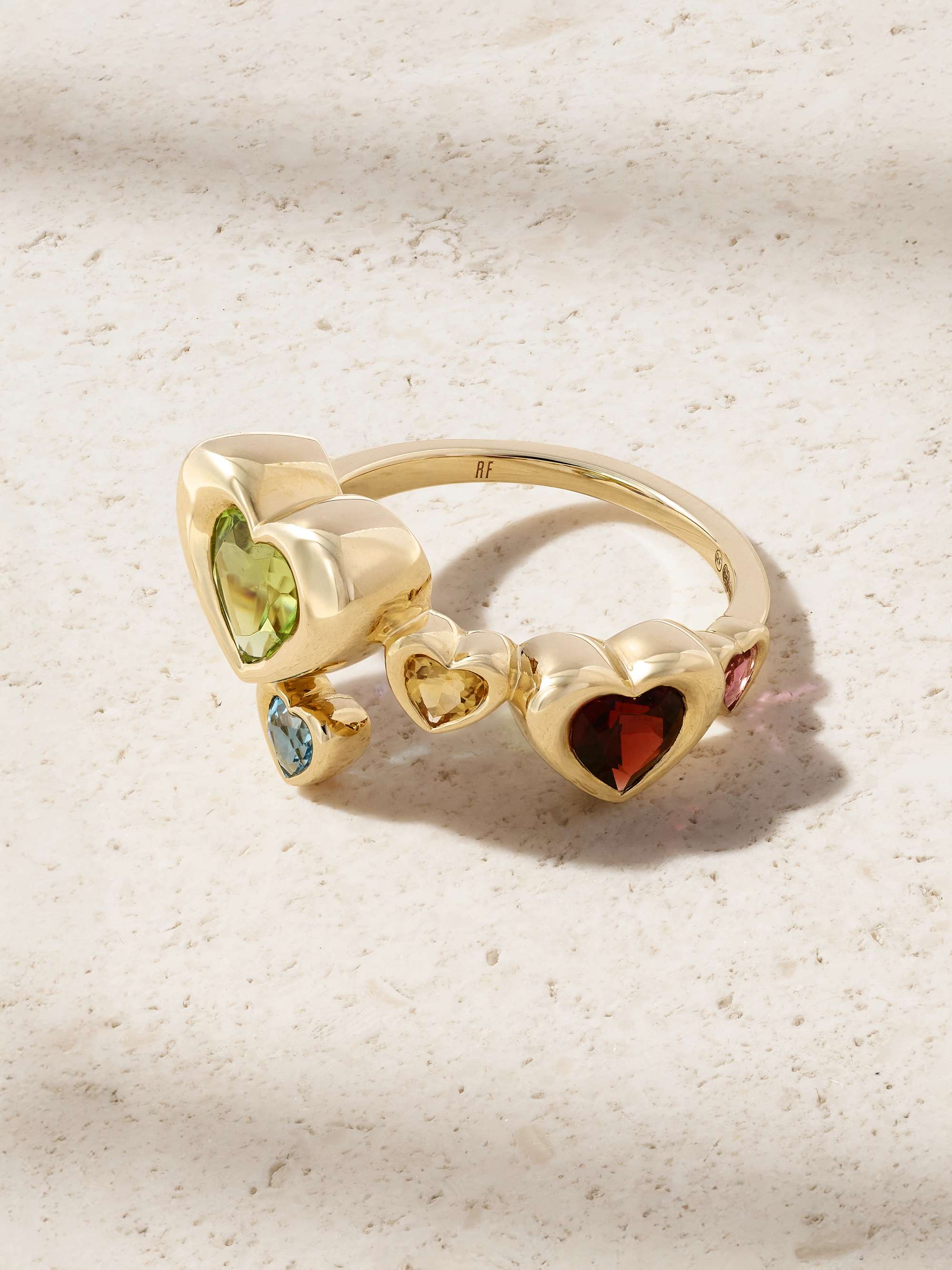 Twisted Heart Stack 14-Karat Gold Multi-Stone Ring