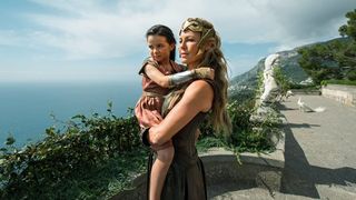 Connie Nielsen as Queen Hippolyta and Lilly Aspell as Diana in Wonder Woman (2017)