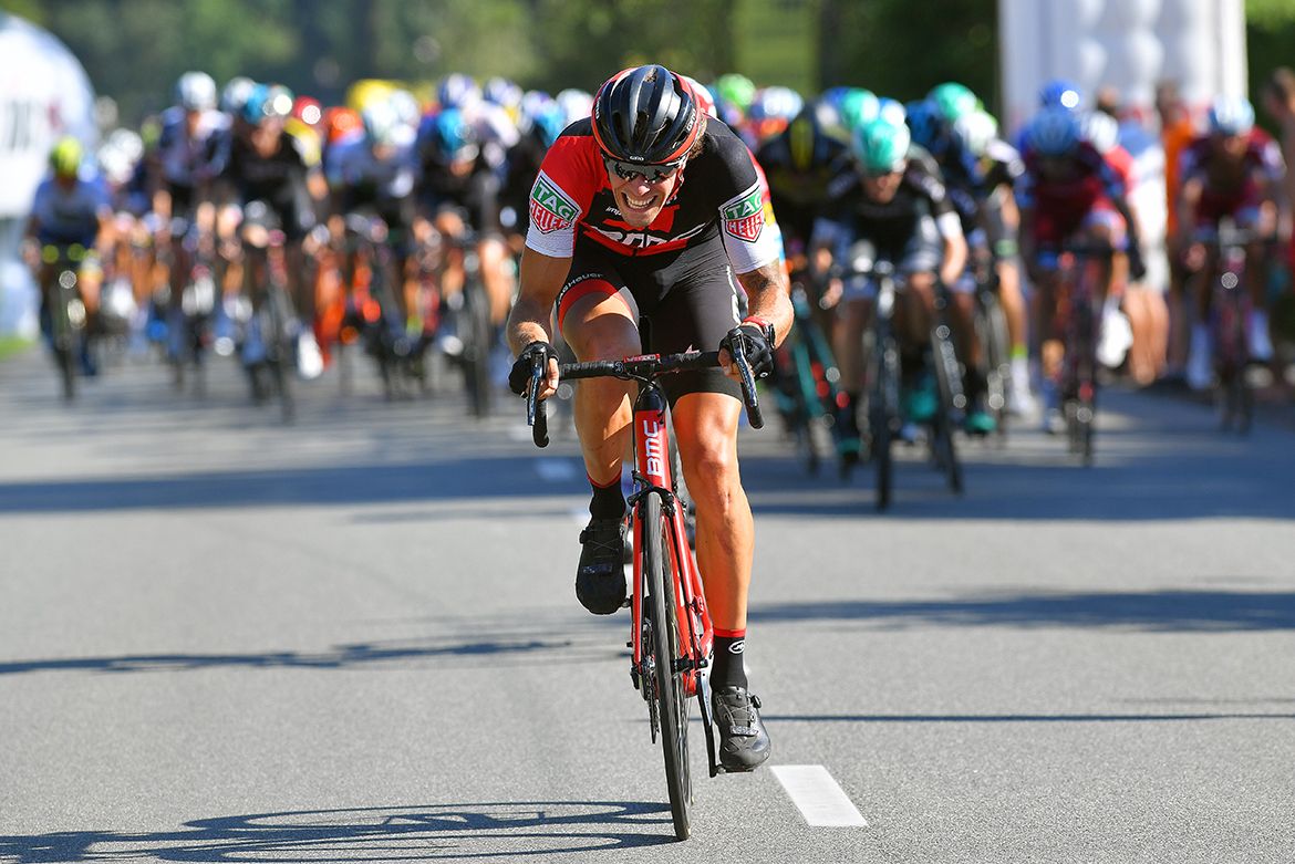 Daniel Oss (BMC) on the attack on stage 2 of the Tour de Pologne.