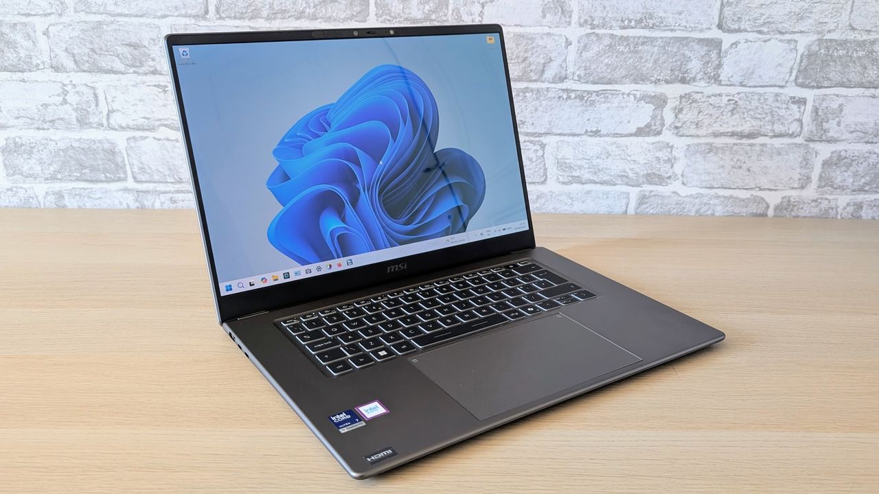 The MSI Prestige A16 AI+ on the ITPro background