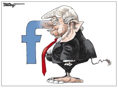 Political cartoon U.S. Trump Facebook data Cambridge Analytica 2016 election