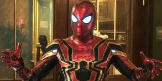 Peter Parker talking in the Iron Spider suit in Spider-Man: Far From Home.