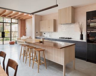 a kitchen island in a modern home
