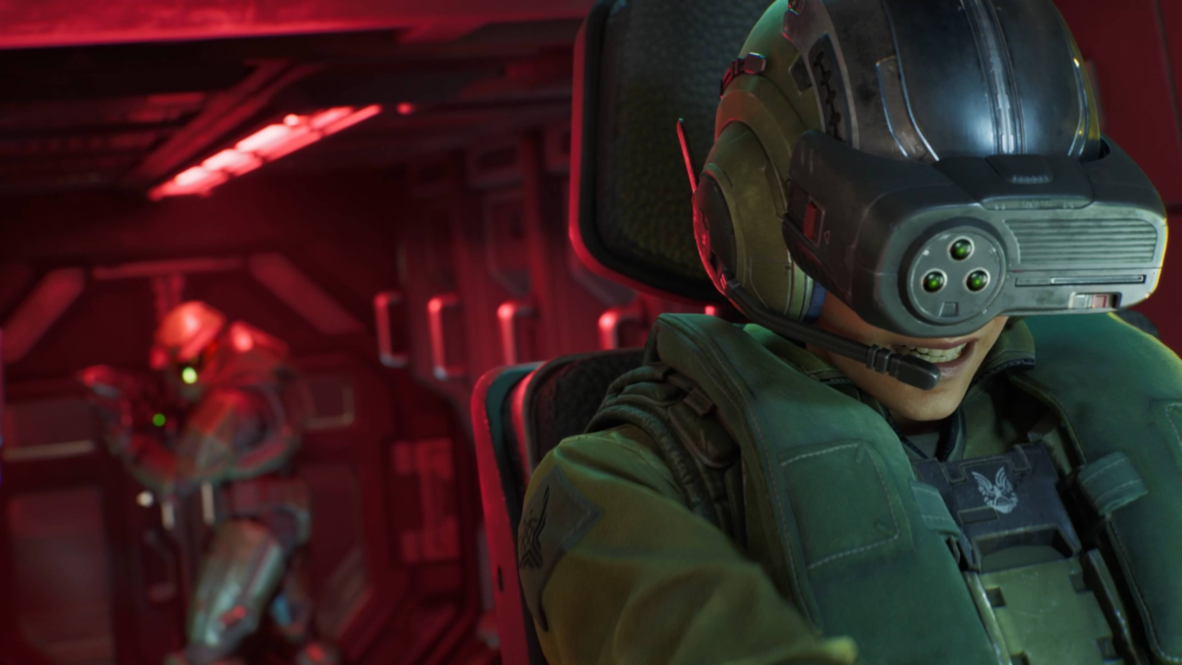 Halo Campaign Evolved master chief and pilot in lifeboat escaping the Pillar of Autumn