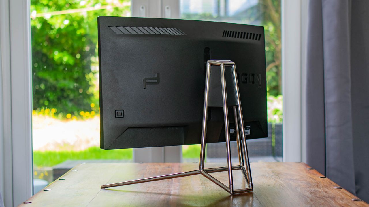 A photograph of the Porsche Design AOC Agon PD27 from the rear