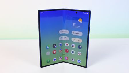 The 2025 Samsung Galaxy Z Fold 7 pictured in a hands-on review and comparison to other Samsung phones.