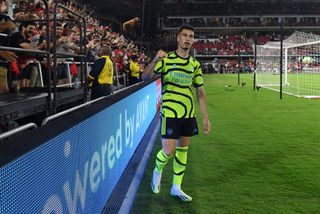 Gabriel Martinelli of Arsenal celebrates after scoring their team's fourth goal during the MLS All-Star Game between Arsenal FC and MLS All-Stars at Audi Field on July 19, 2023 in Washington, DC.