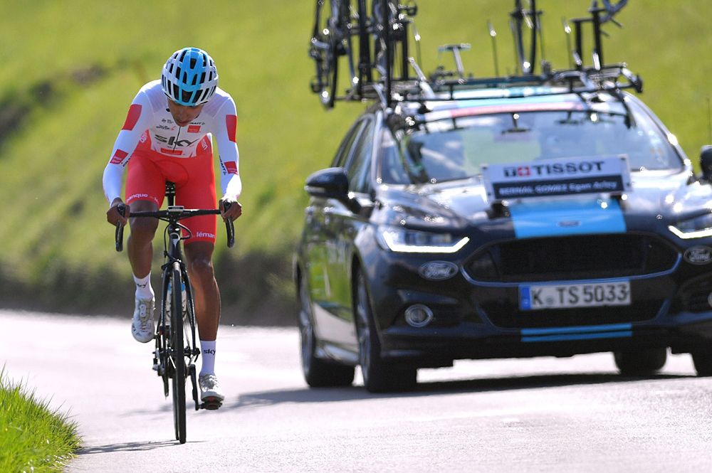 Egan Arley Bernal Gomez (Team Sky) won the time trial at Tour de Romandie, wears the White Best Young Rider Jersey