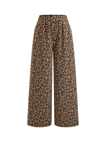 Cider Women Leopard Print Wide Leg Lounge Pants Sweatpants Trousers