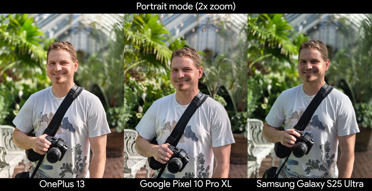 Comparing portrait mode quality from the front-facing camera of the Google Pixel 10 Pro XL,Samsung Galaxy S25 Ultra, and OnePlus 13