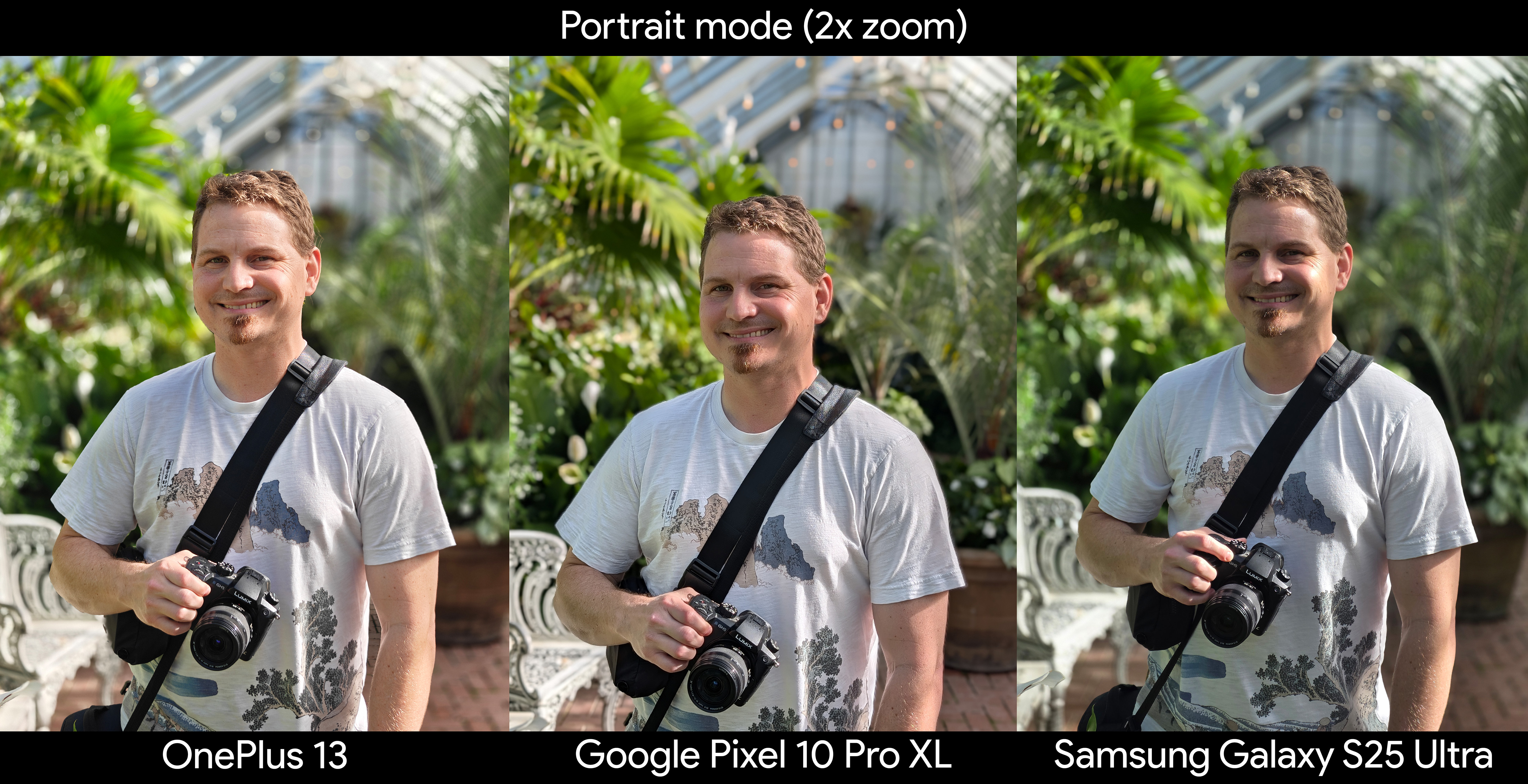 Comparing portrait mode quality from the front-facing camera of the Google Pixel 10 Pro XL,Samsung Galaxy S25 Ultra, and OnePlus 13