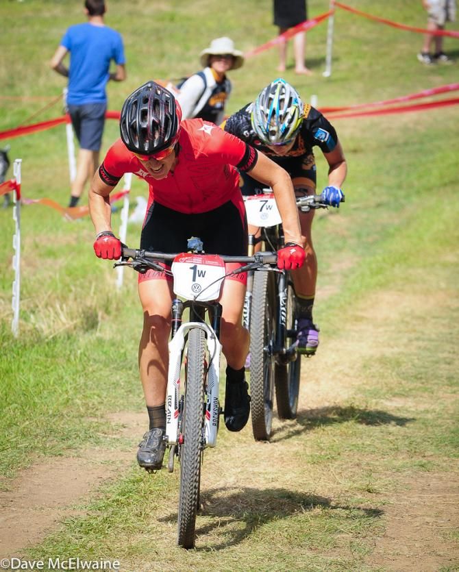 Lea Davison (Specialized) battling Erin Huck on the steepest climb