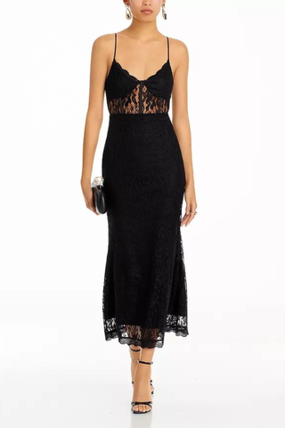 black lace and silk dress