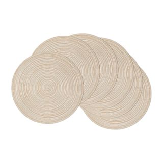 Six round beige placemats