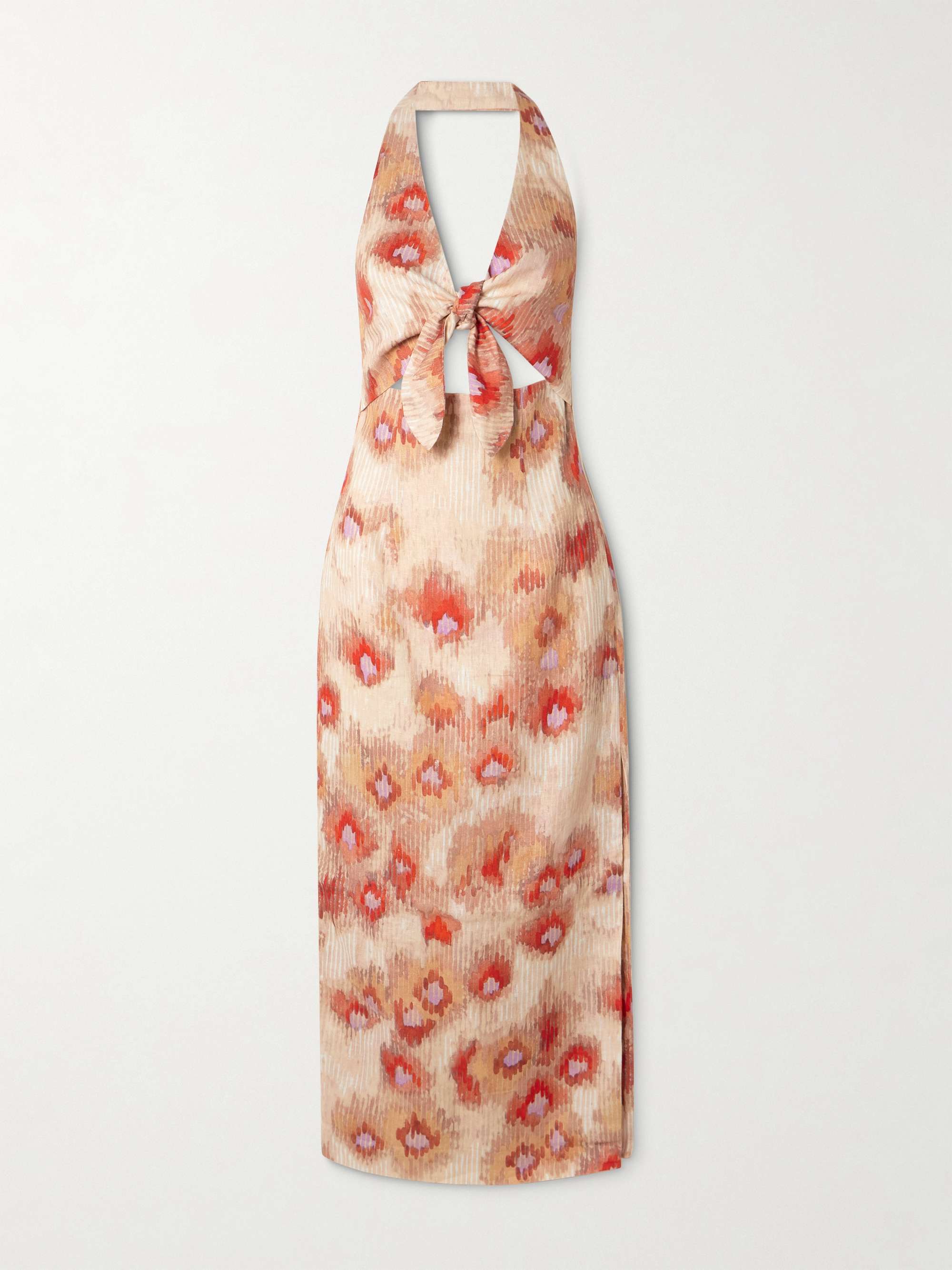 Fiorella Tie-Front Floral-Print Linen Halterneck Midi Dress