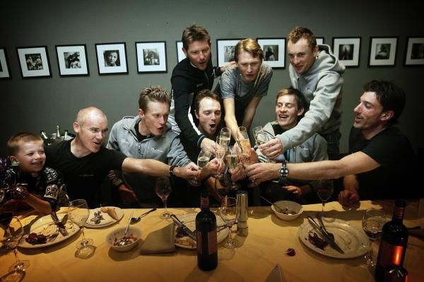 Saxo Bank celebrate Fabian Cancellara's success at Flanders