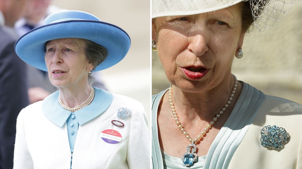 Princess Anne wore the aquamarine pinecone brooch, taken from a historic tiara 