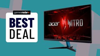 Acer Nitro KG272U gaming monitor with teal backdrop next to Best Deal GamesRadar+ badge