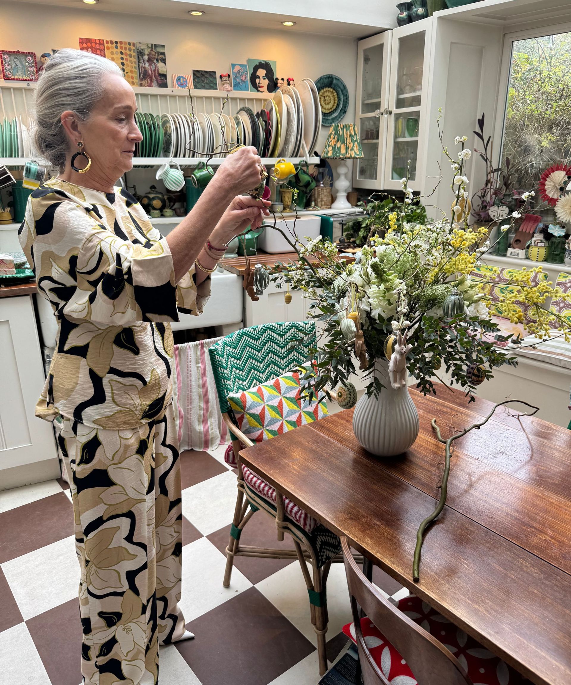 Lucinda Chambers decorating her Easter tree