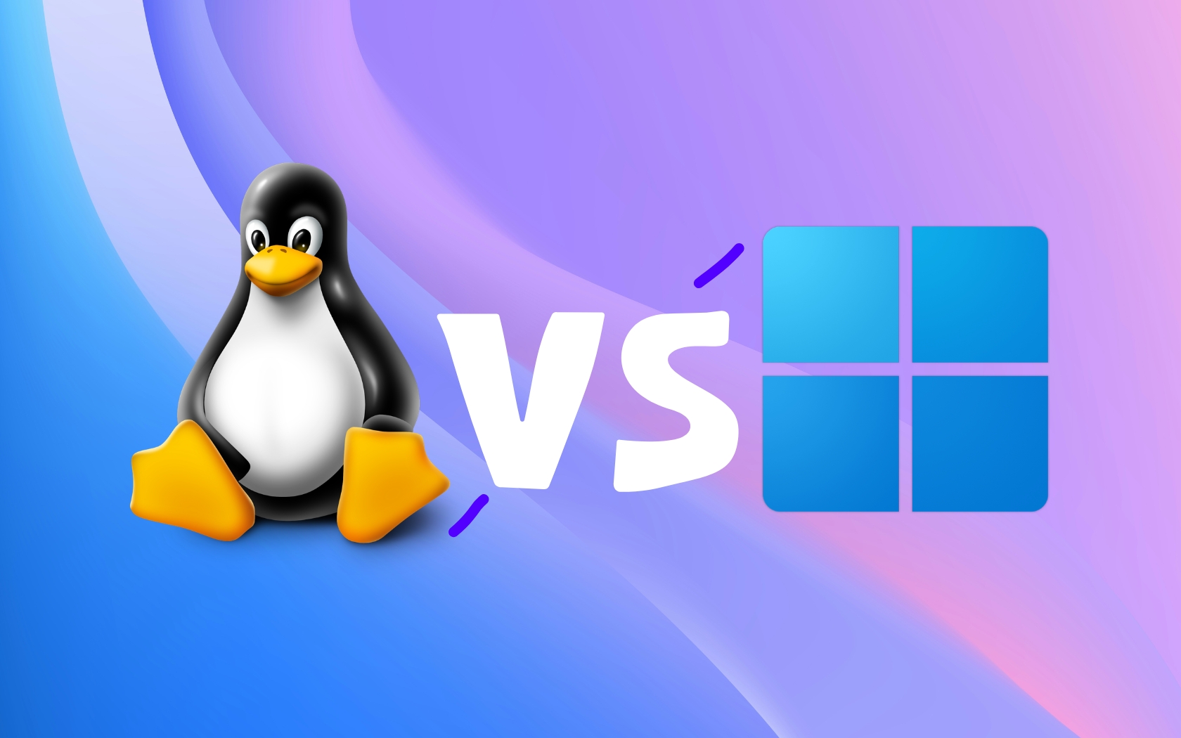 Linux logo and Windows logo with a colorful background.