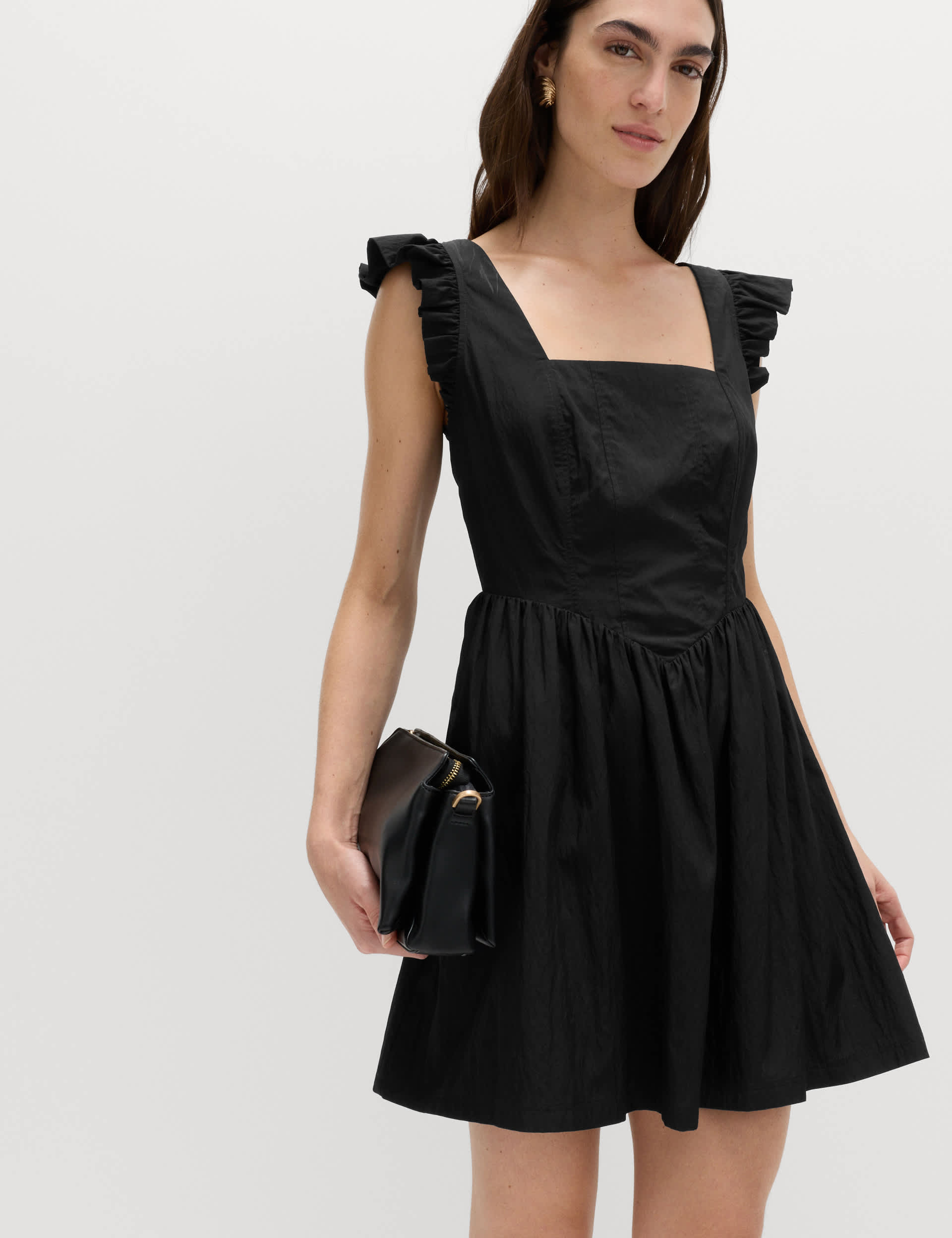 Frill Detail Square Neck Mini Skater Dress