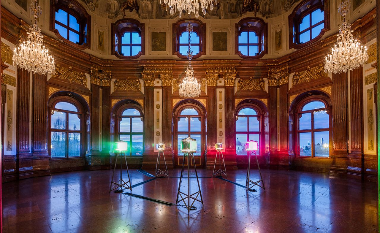 Interior of winter palace with lighting on pods